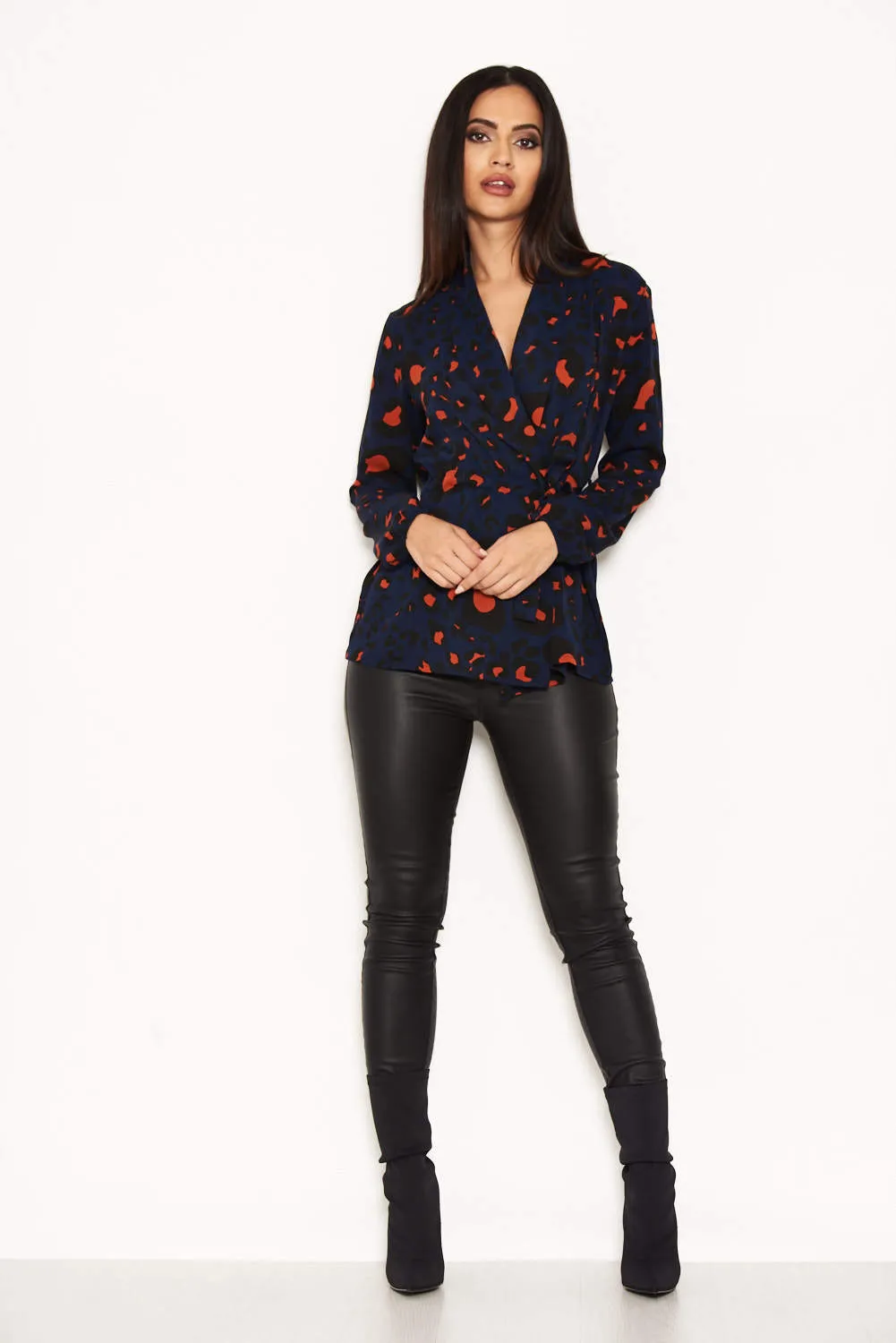 Blue Animal Print Waist Tie Blouse sold by AX Paris product image thumbnail 2