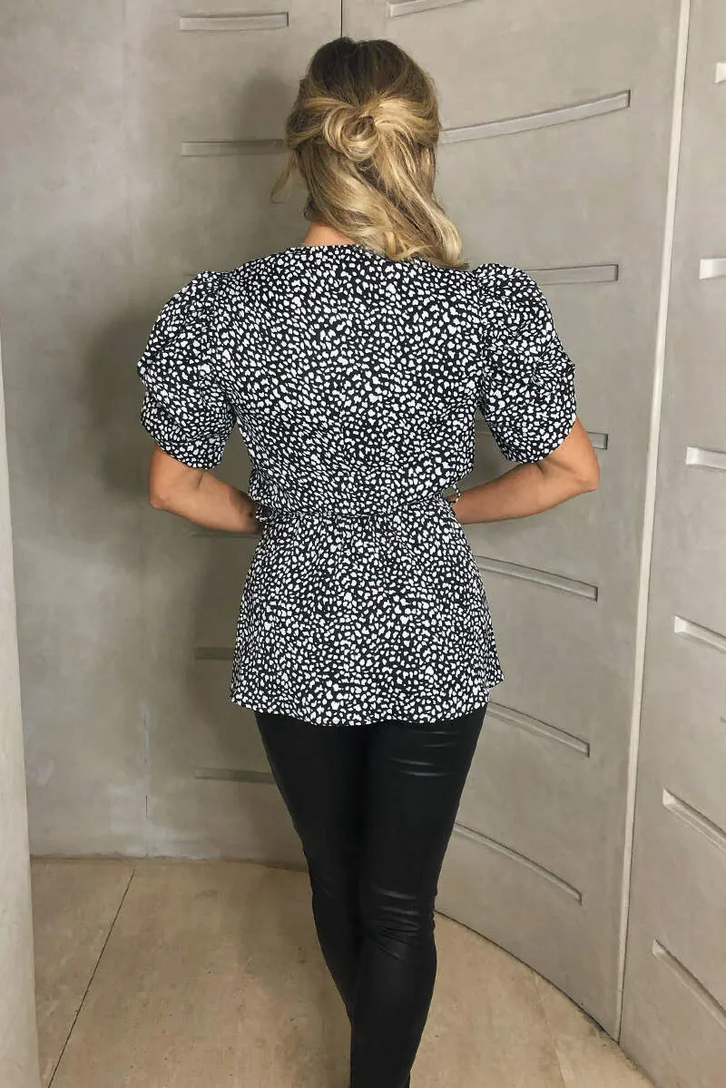 Black Printed Short Ruffle Sleeve Wrap Top sold by AX Paris product image thumbnail 5