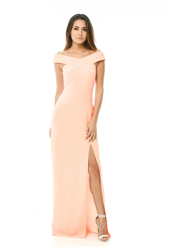 Off The Shoulder Blush Cross Maxi Dress sold by AX Paris