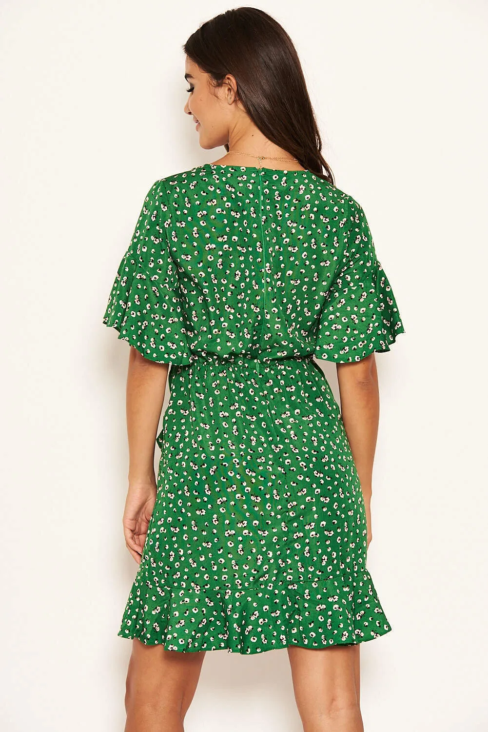 Green Patterned Wrap Frill Mini Dress sold by AX Paris product image thumbnail 3