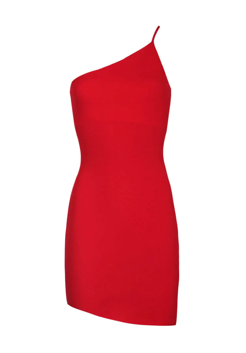 Red Off The Shoulder Asymmetric Hem Dress sold by AX Paris product image thumbnail 4