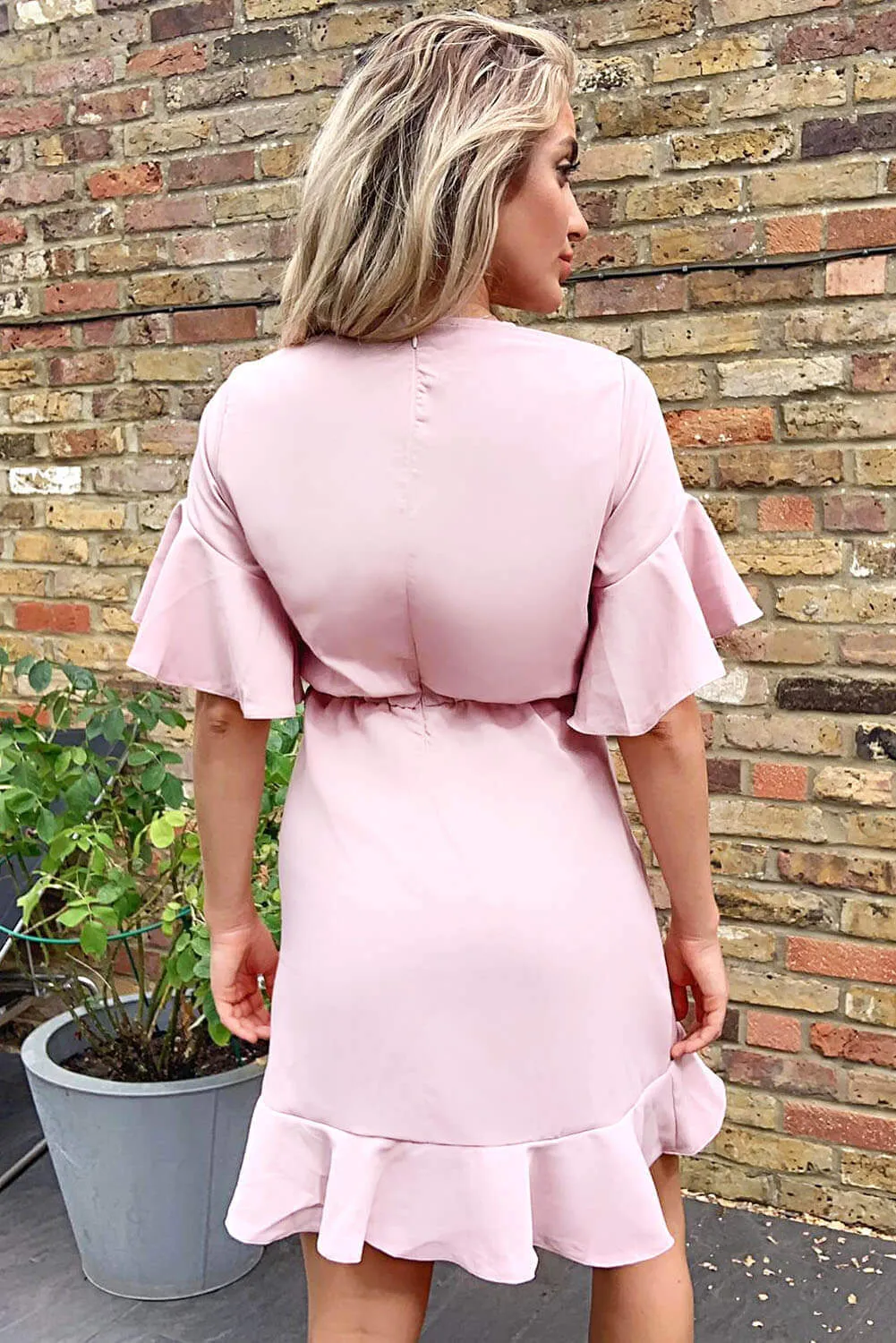 Nude Frill Sleeve Wrap Mini Dress sold by AX Paris product image thumbnail 4