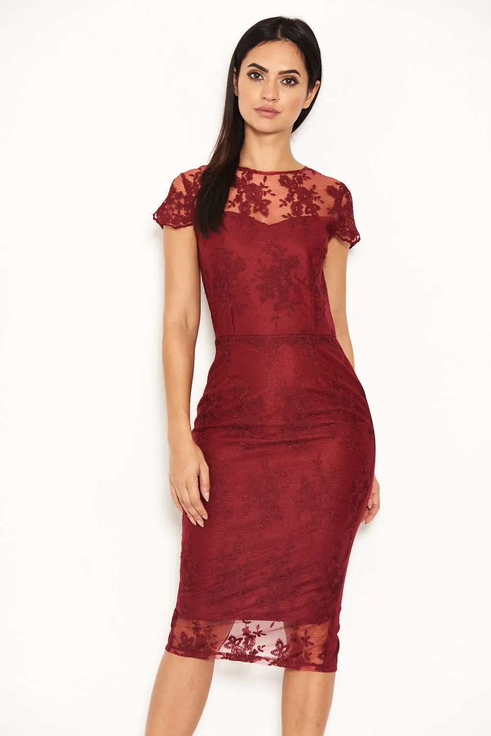 Plum Floral Lace Midi Dress sold by AX Paris