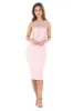 Pink High Neck Midi Length Bodycon Crochet Dress sold by AX Paris