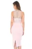 Pink High Neck Midi Length Bodycon Crochet Dress sold by AX Paris
