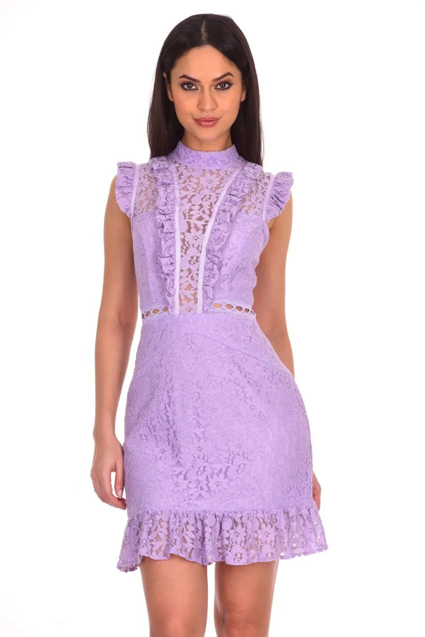Lilac Lace Frill Detail Dress sold by AX Paris