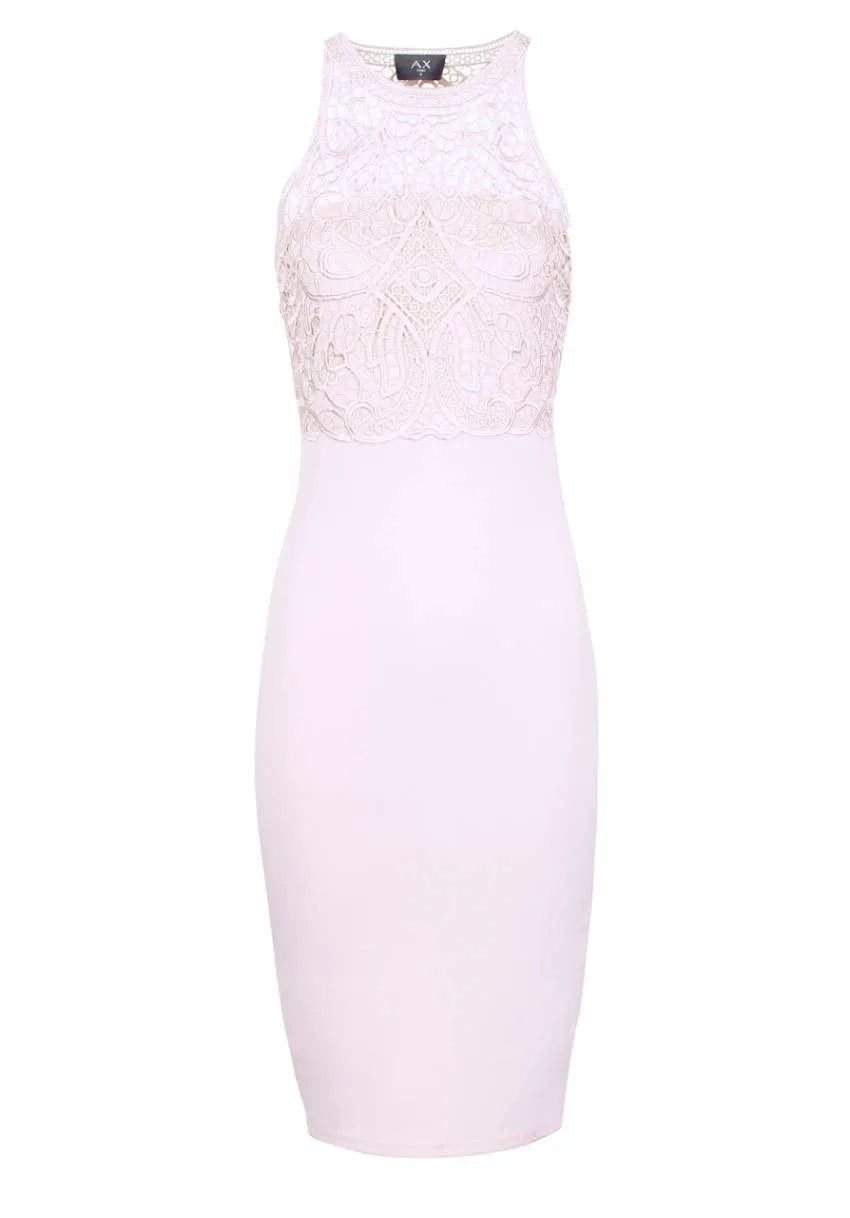 Pink High Neck Midi Length Bodycon Crochet Dress sold by AX Paris product image thumbnail 4