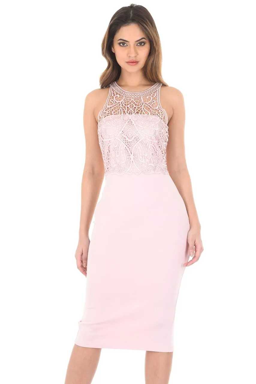 Pink High Neck Midi Length Bodycon Crochet Dress sold by AX Paris