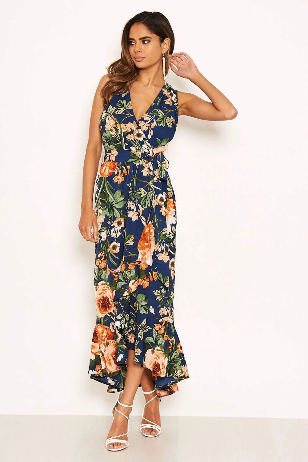 Navy Floral Wrap Midi Dress sold by AX Paris product image thumbnail 5