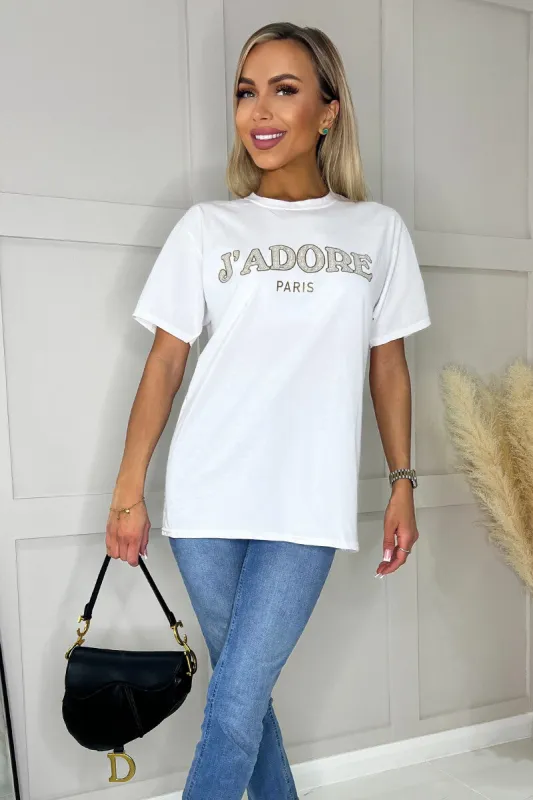 White J'Adore Gold Slogan T-Shirt sold by AX Paris