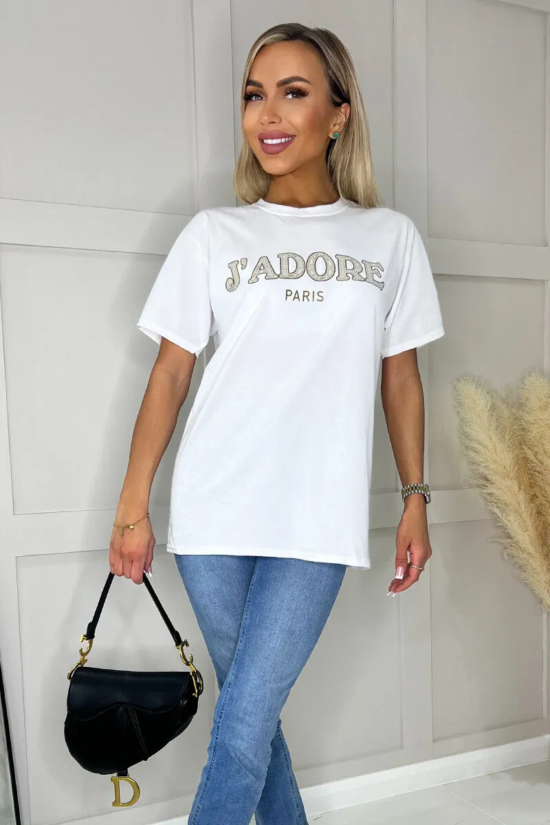 White J'Adore Gold Slogan T-Shirt sold by AX Paris