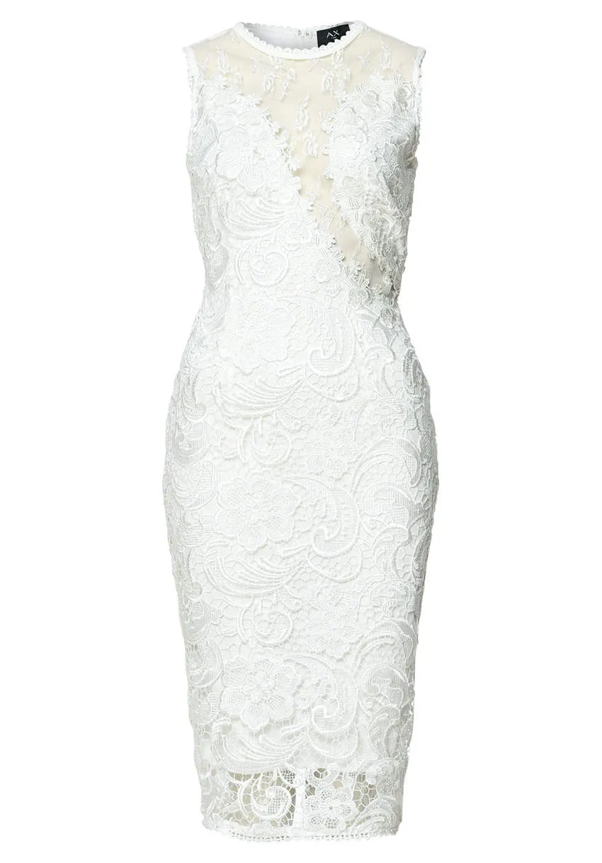 Cream Sleeveless Lace Mesh Bodycon Midi sold by AX Paris product image thumbnail 4