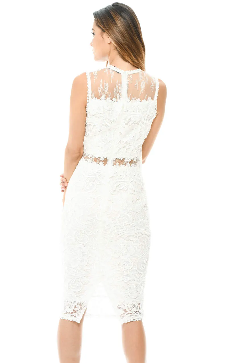 Cream Sleeveless Lace Mesh Bodycon Midi sold by AX Paris product image thumbnail 3
