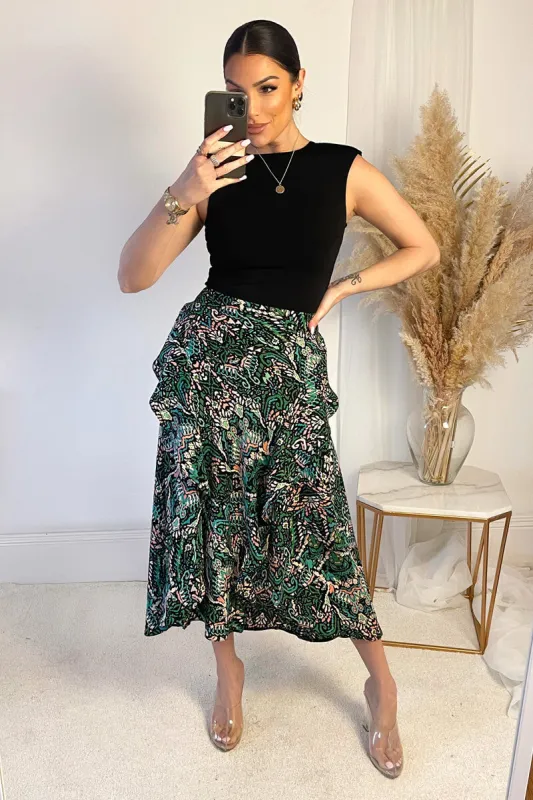 Green And Black Printed 2 in 1 Midi Dress sold by AX Paris