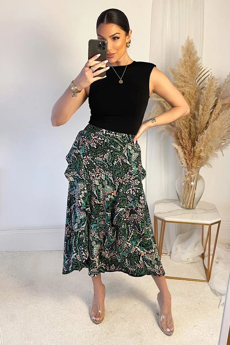 Green And Black Printed 2 in 1 Midi Dress sold by AX Paris