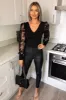 Black Embroidered Puff Sleeve Bodysuit sold by AX Paris