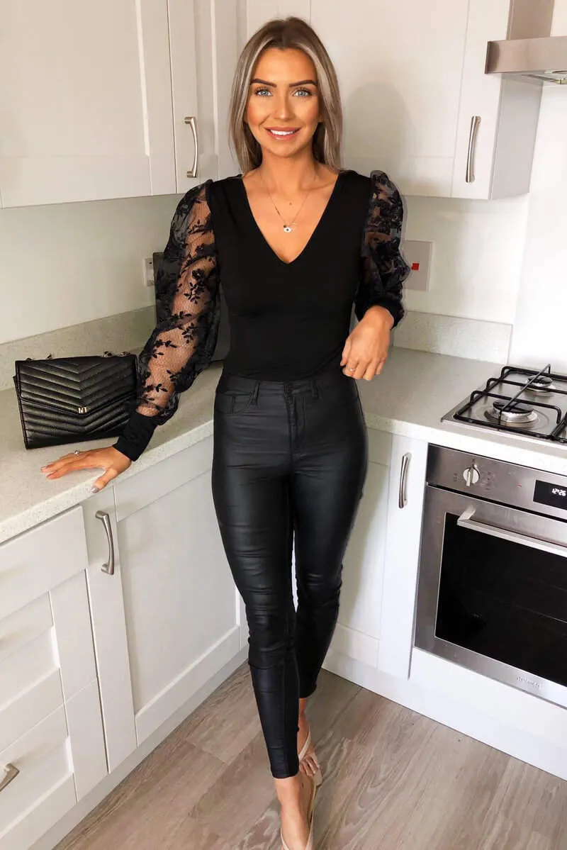 Black Embroidered Puff Sleeve Bodysuit sold by AX Paris product image thumbnail 4