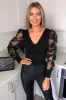 Black Embroidered Puff Sleeve Bodysuit sold by AX Paris