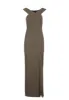 Khaki Cross Front Bardot Maxi Dress With Thigh High Split sold by AX Paris