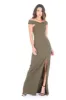 Khaki Cross Front Bardot Maxi Dress With Thigh High Split sold by AX Paris
