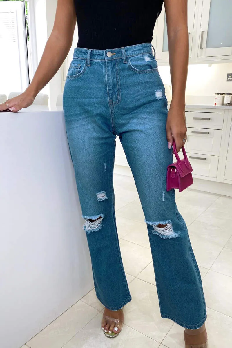 Mid Wash Ripped Flared Jeans sold by AX Paris product image thumbnail 5