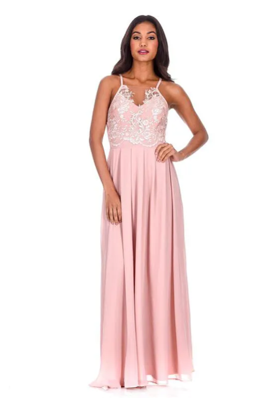 Nude Mesh Embroidery Maxi Dress sold by AX Paris