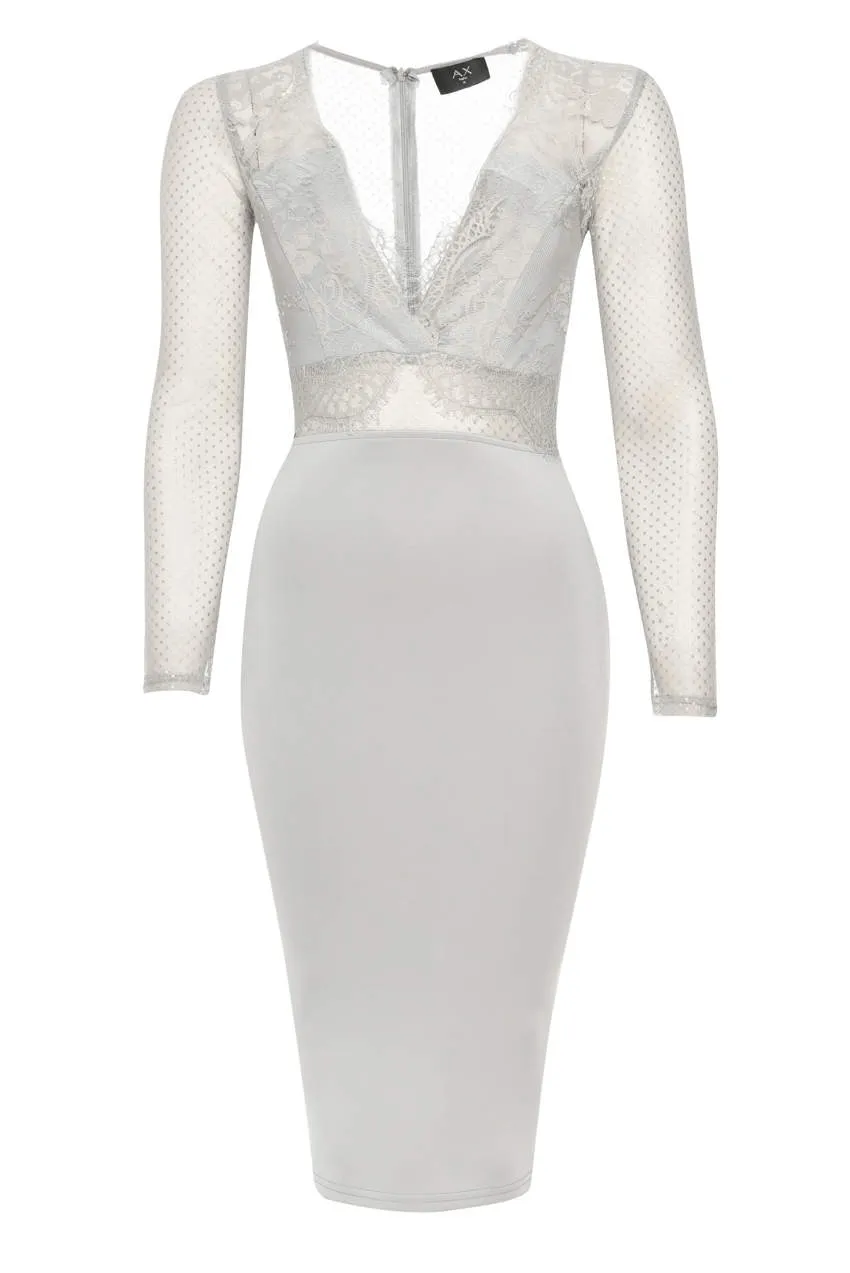 Long Sleeved Grey Bodycon With Lace Detail sold by AX Paris product image thumbnail 4