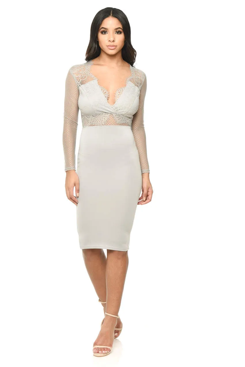 Long Sleeved Grey Bodycon With Lace Detail sold by AX Paris product image thumbnail 2