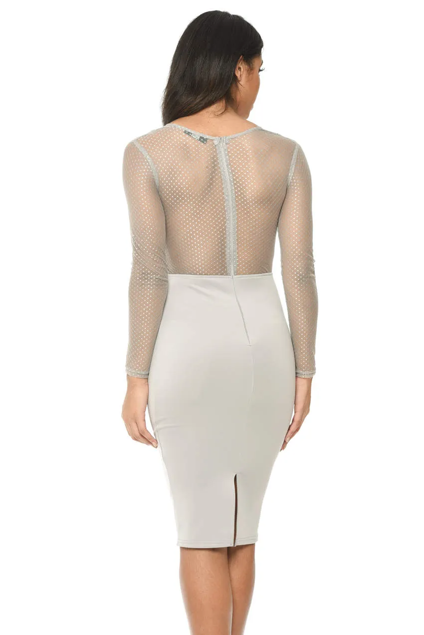 Long Sleeved Grey Bodycon With Lace Detail sold by AX Paris product image thumbnail 3