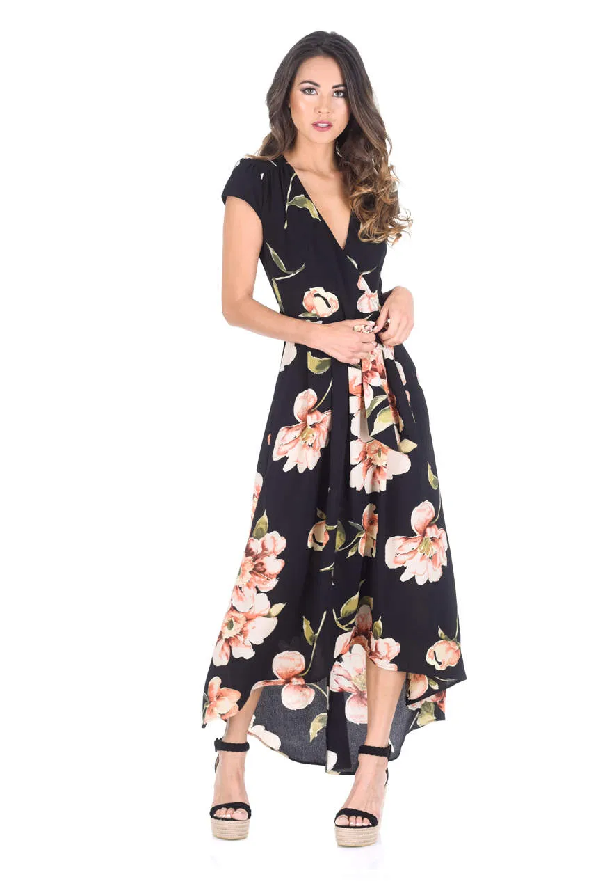 Black Floral V Neck Maxi Dress sold by AX Paris