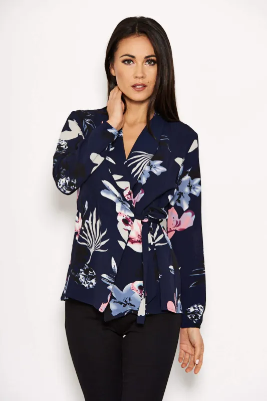 Navy Floral Wrap Top sold by AX Paris
