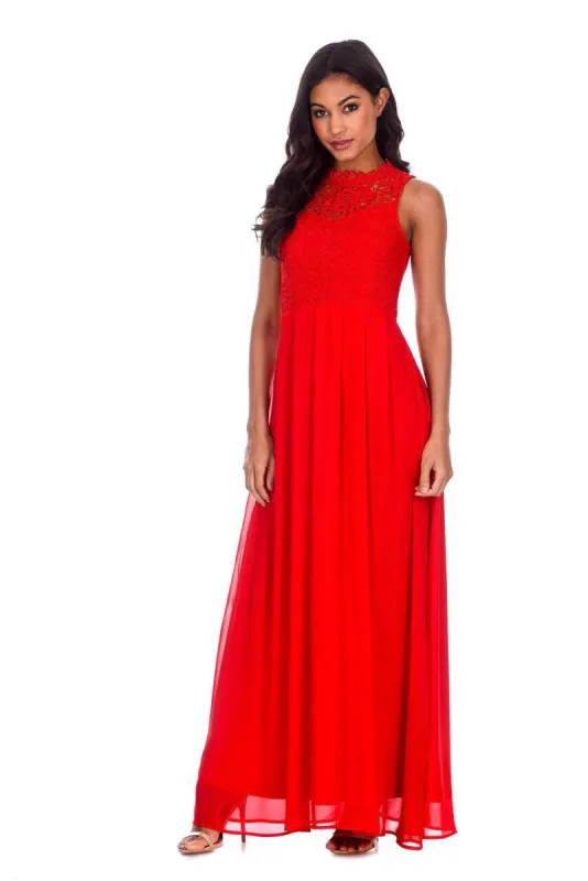 Red High Neck Crochet Maxi Dress sold by AX Paris