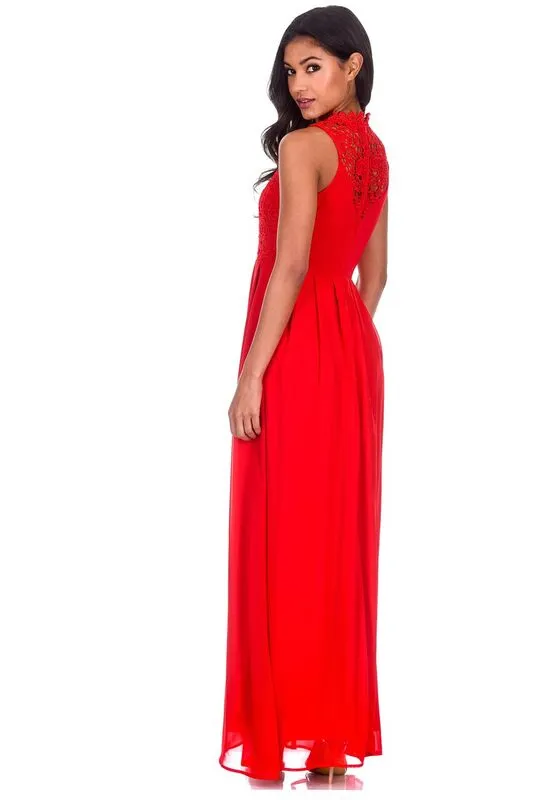 Red High Neck Crochet Maxi Dress sold by AX Paris product image thumbnail 3