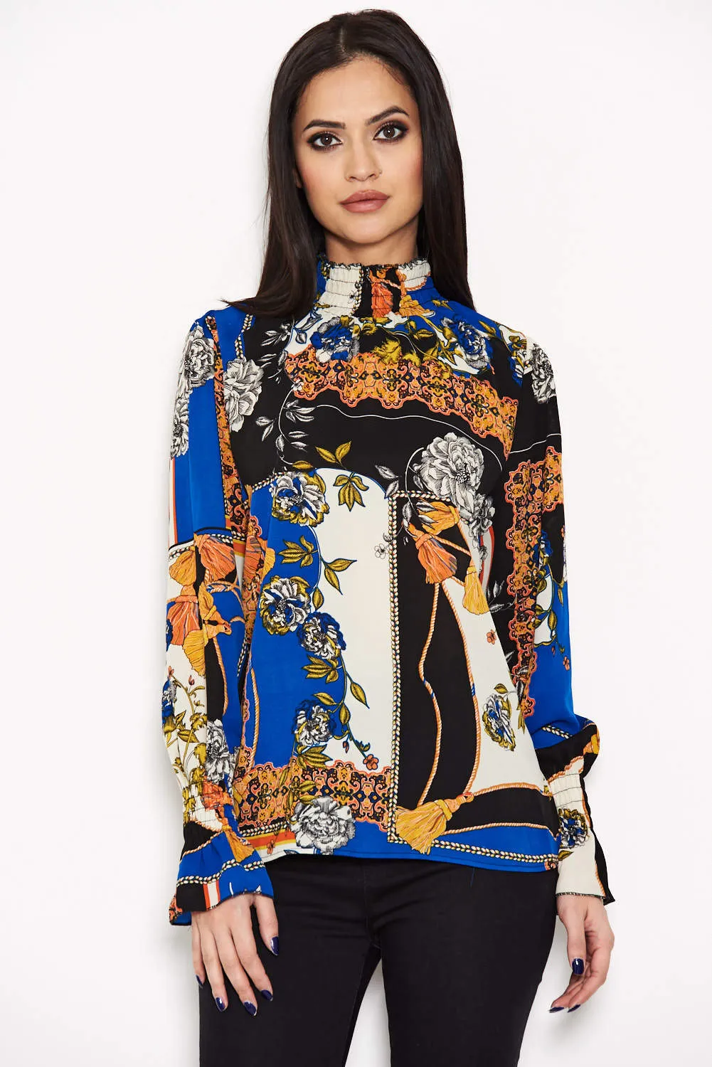 Blue Printed High Neck Top sold by AX Paris