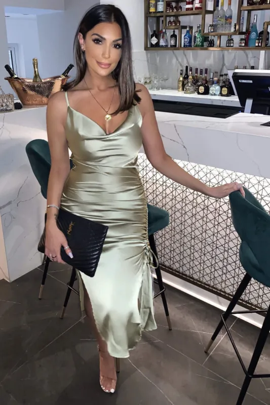 Sage Ruched Detail Midi Dress sold by AX Paris