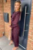 Plum Printed Frill Panel Long Sleeve Jumpsuit sold by AX Paris