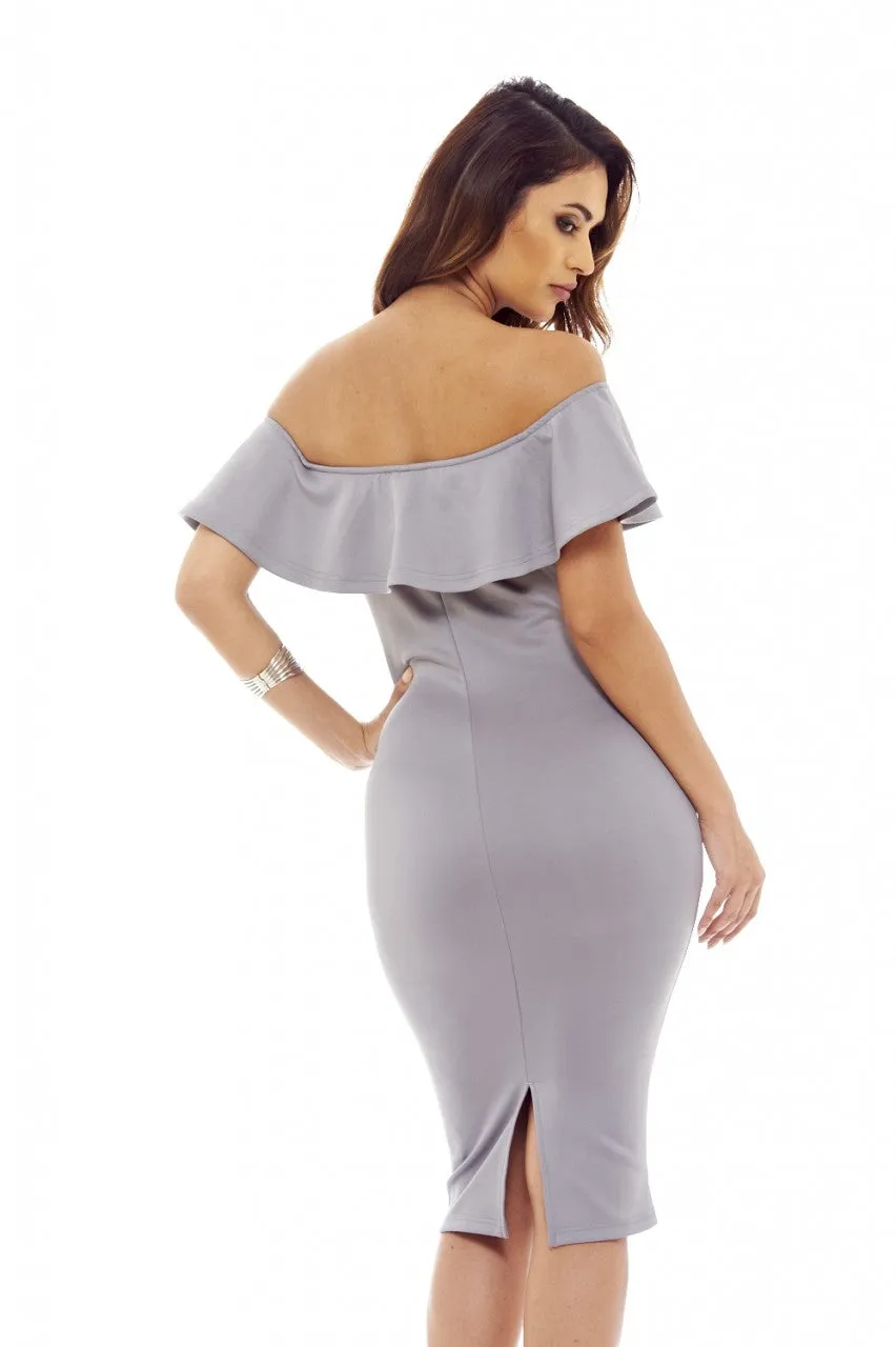 Grey Midi Dress with Off-The-Shoulder Frill Detail sold by AX Paris product image thumbnail 4