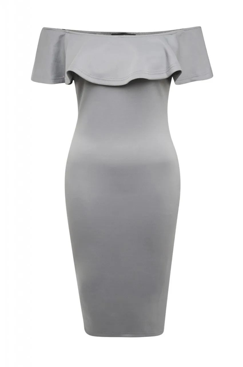 Grey Midi Dress with Off-The-Shoulder Frill Detail sold by AX Paris product image thumbnail 5
