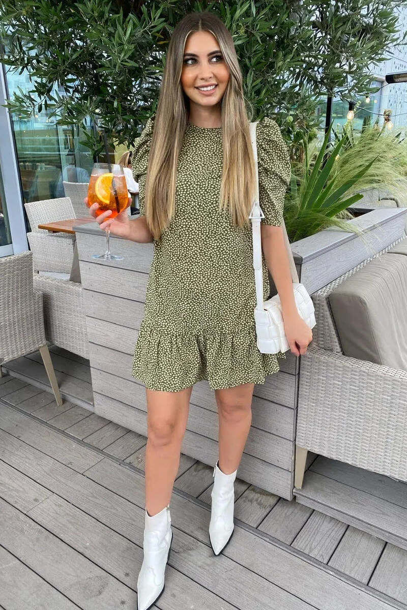 Olive Ditsy Leaf Print Shift Dress sold by AX Paris product image thumbnail 3