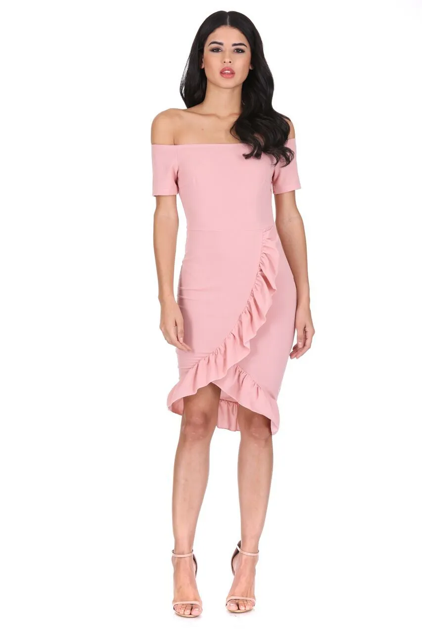 Blush Off The Shoulder Frill Detail Bodycon Dress sold by AX Paris product image thumbnail 2