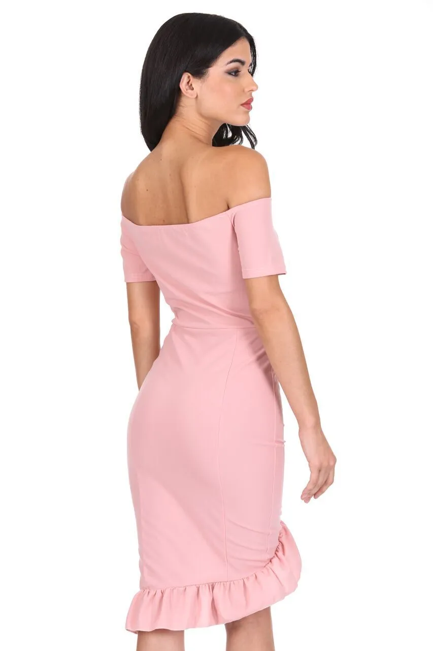 Blush Off The Shoulder Frill Detail Bodycon Dress sold by AX Paris product image thumbnail 3