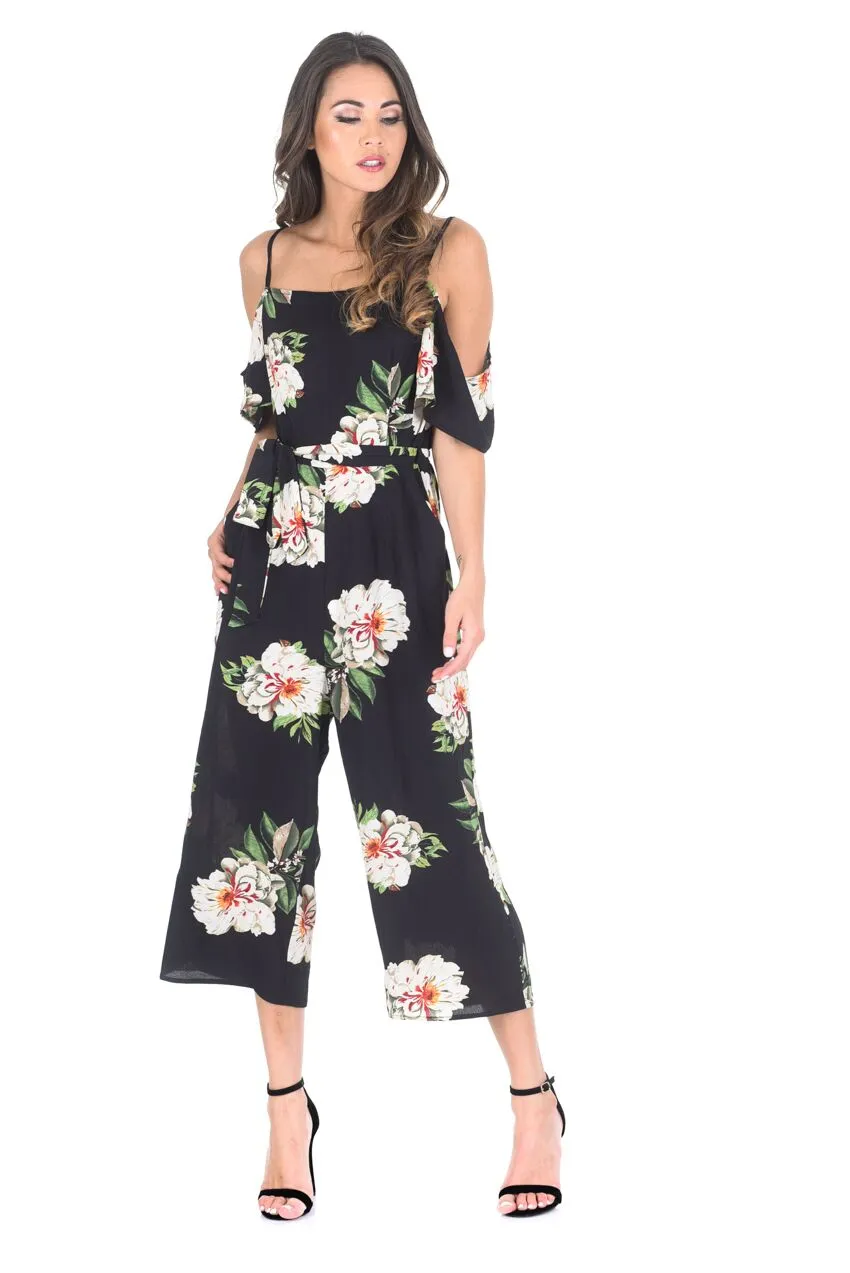 Black Floral Cold Shoulder Culotte Jumpsuit sold by AX Paris product image thumbnail 2