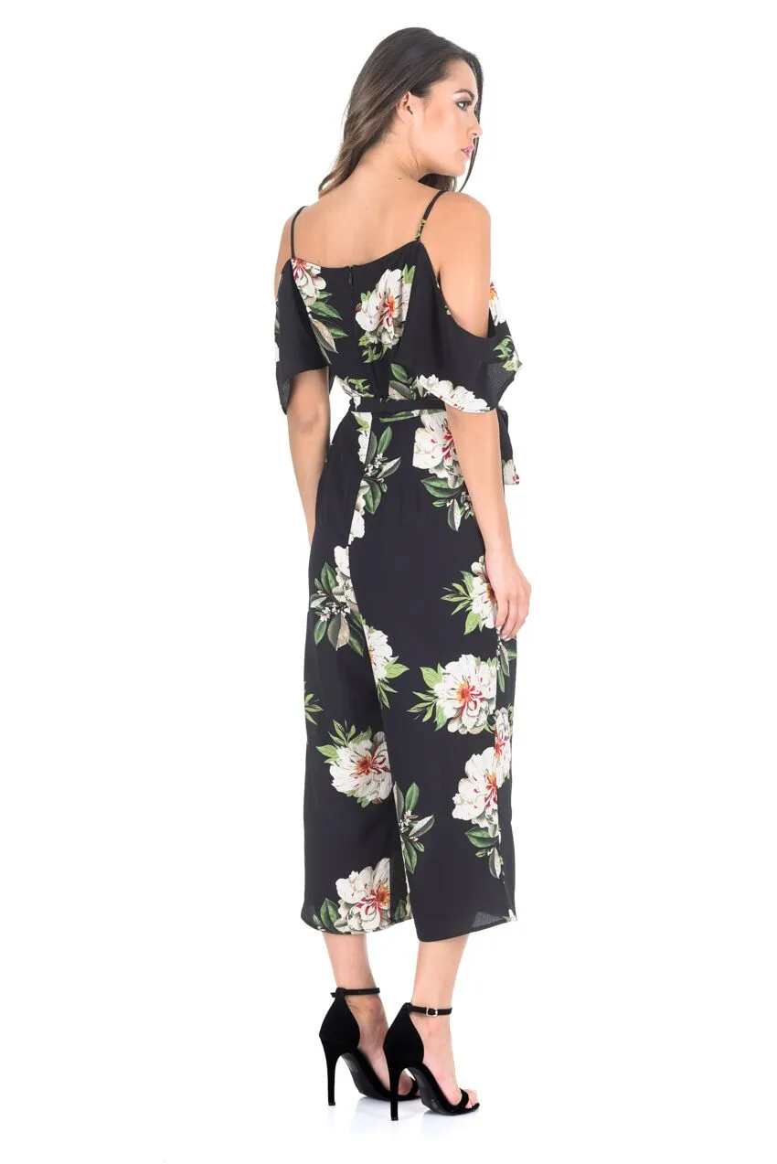 Black Floral Cold Shoulder Culotte Jumpsuit sold by AX Paris product image thumbnail 3