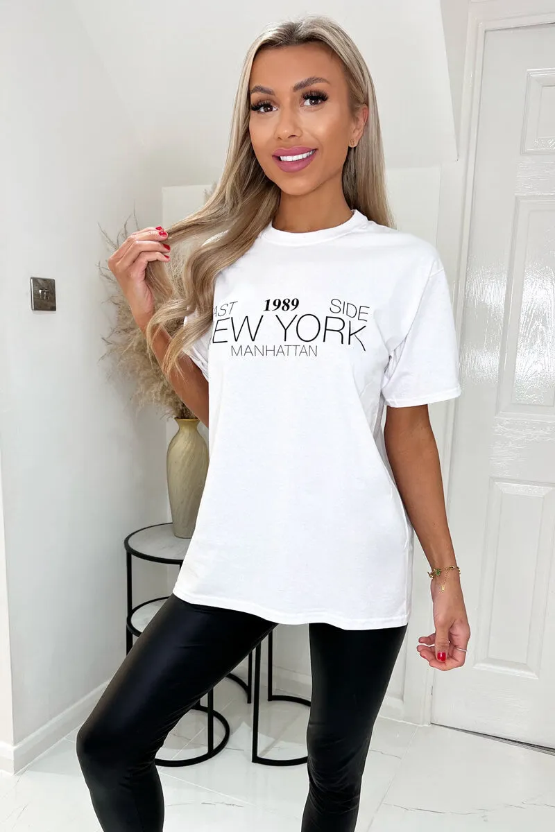 White 1989 New York Slogan T-Shirt sold by AX Paris