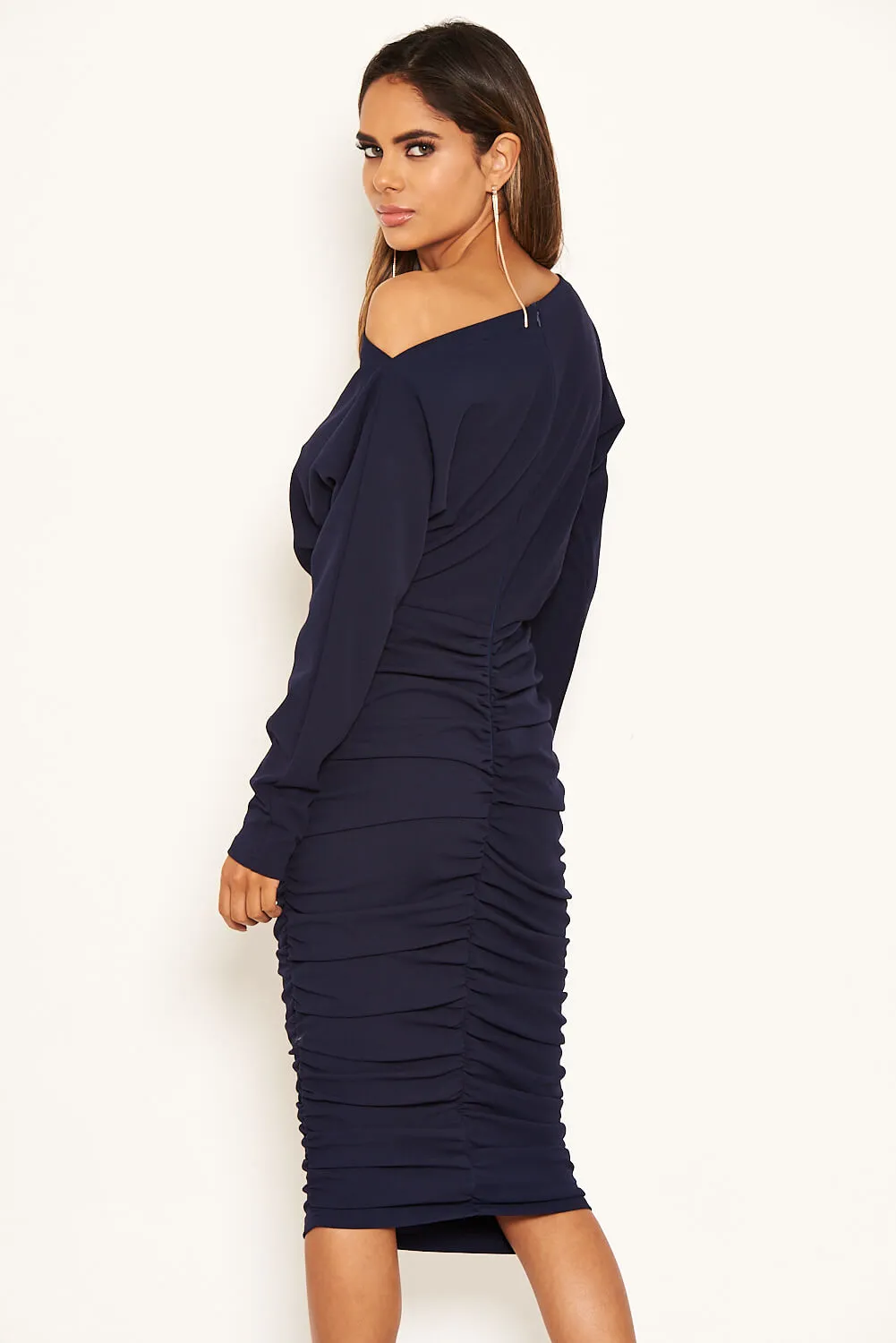 Navy Off Shoulder Ruched Dress sold by AX Paris product image thumbnail 5