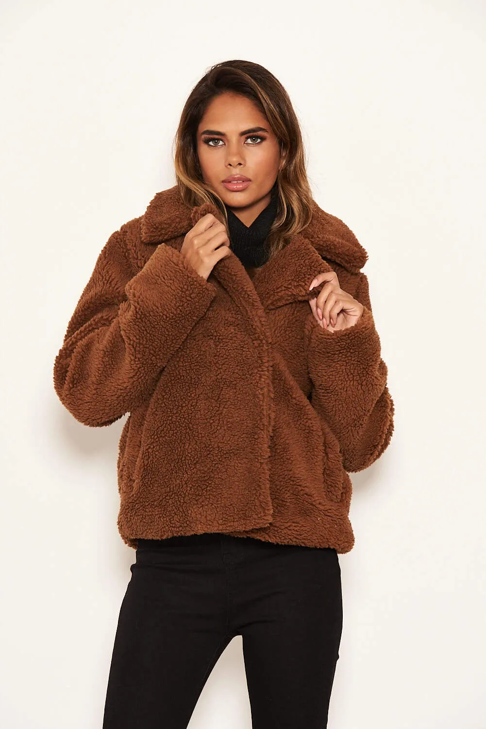 Brown Teddy Faux Fur Short Coat sold by AX Paris product image thumbnail 5