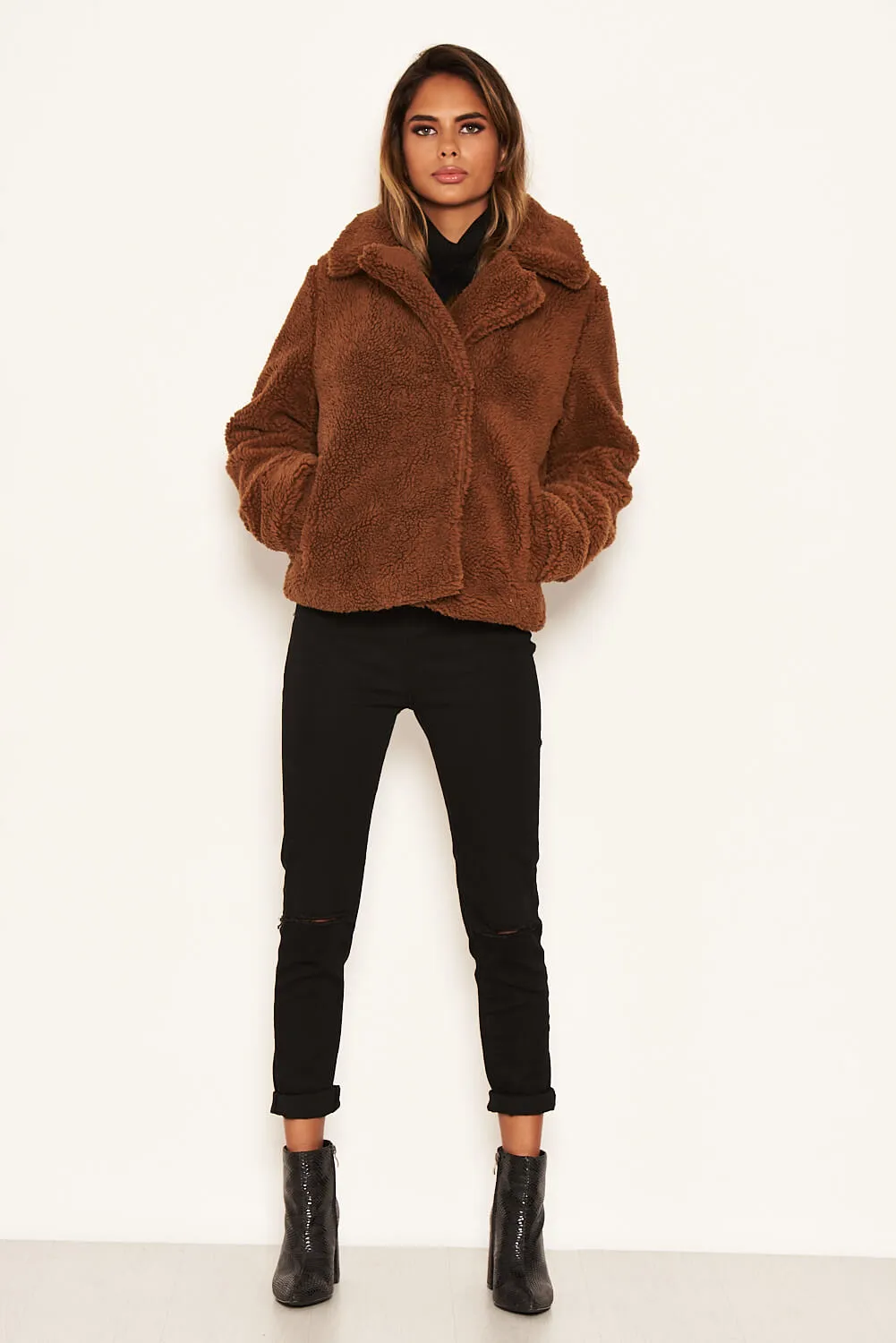Brown Teddy Faux Fur Short Coat sold by AX Paris product image thumbnail 2