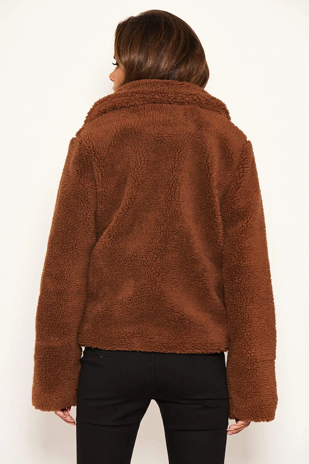 Brown Teddy Faux Fur Short Coat sold by AX Paris product image thumbnail 3
