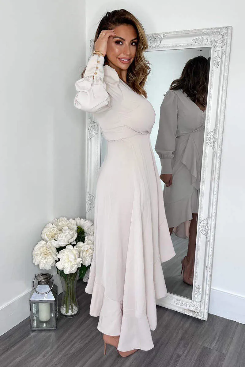 Stone Long Sleeve Frill Wrap Midi Dress sold by AX Paris product image thumbnail 4