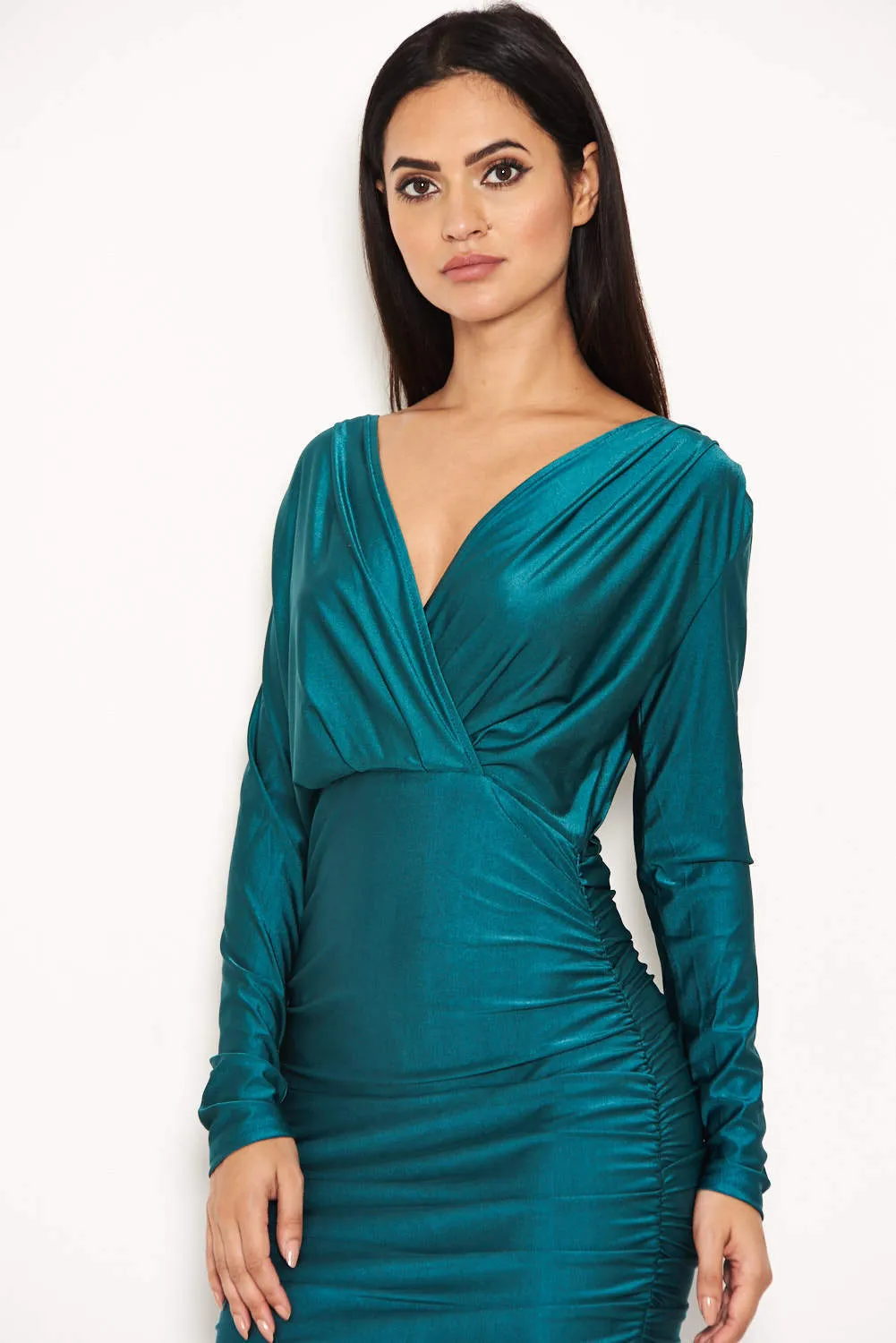Teal Ruched Wrap Dress sold by AX Paris product image thumbnail 3